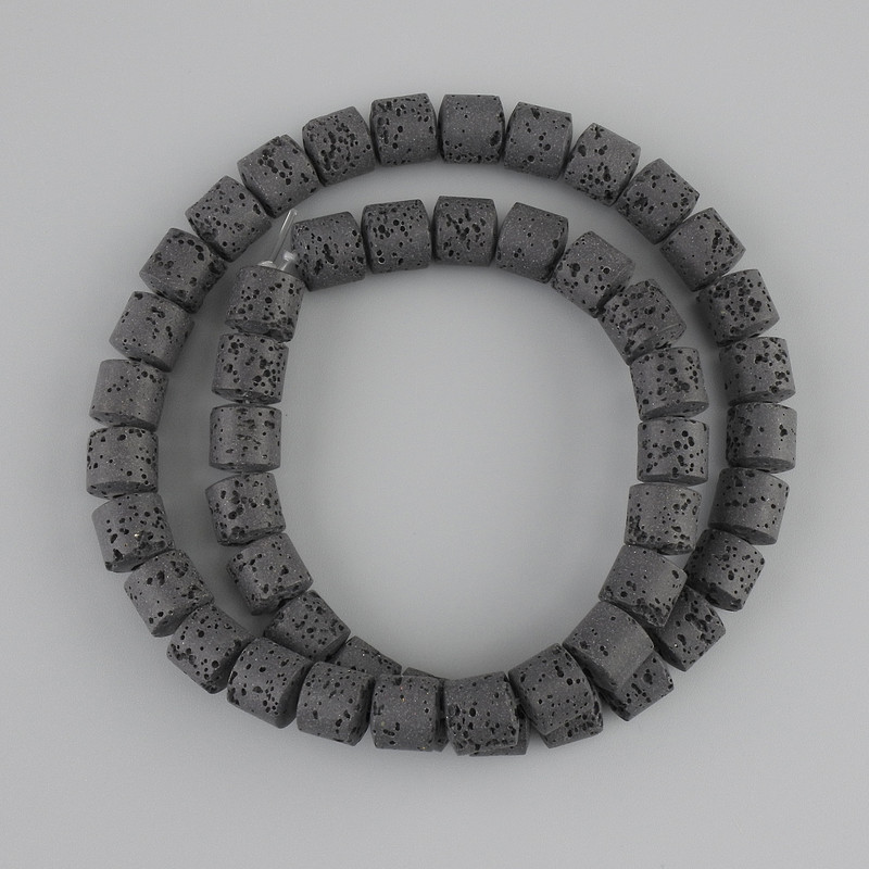 Beads Black Volcanic Lava Cylinder, diameter 8x8 mm +/- on thread, length 38 cm+
