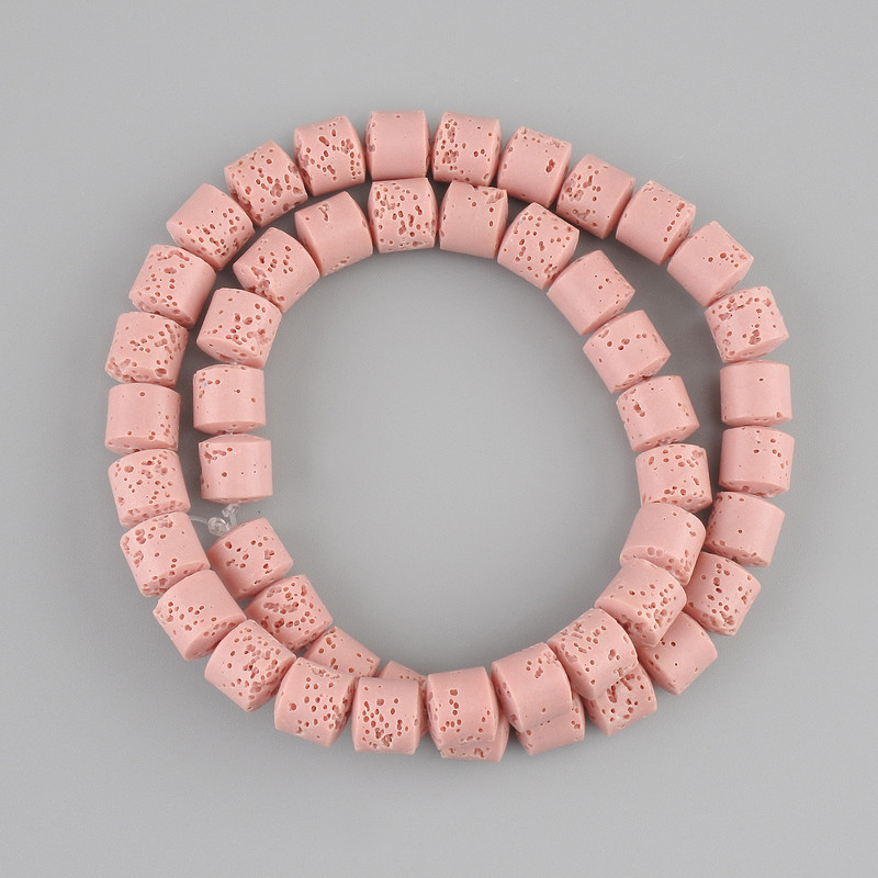 Pink Lava Beads Cylindrical, 8×8 mm diameter, on a thread, length 38 cm+