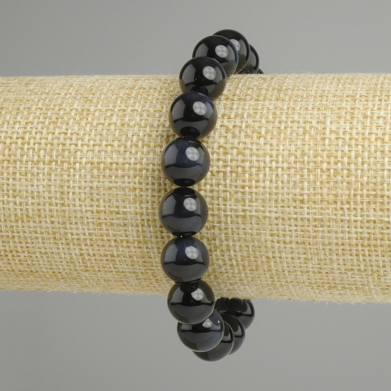 Hawk's Eye Bracelet, natural stone, smooth beads 10 mm diameter, 18 cm length ± stretch