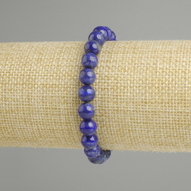 Lapis Lazuli Bracelet, Smooth Beads, 7 mm Diameter ±, 18 cm Length ± Stretch