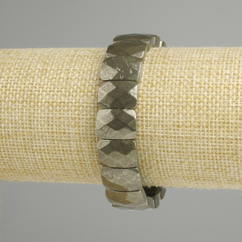 Pyrite bracelet with faceted rectangular links 14×10 mm, length 18 cm ±, stretch