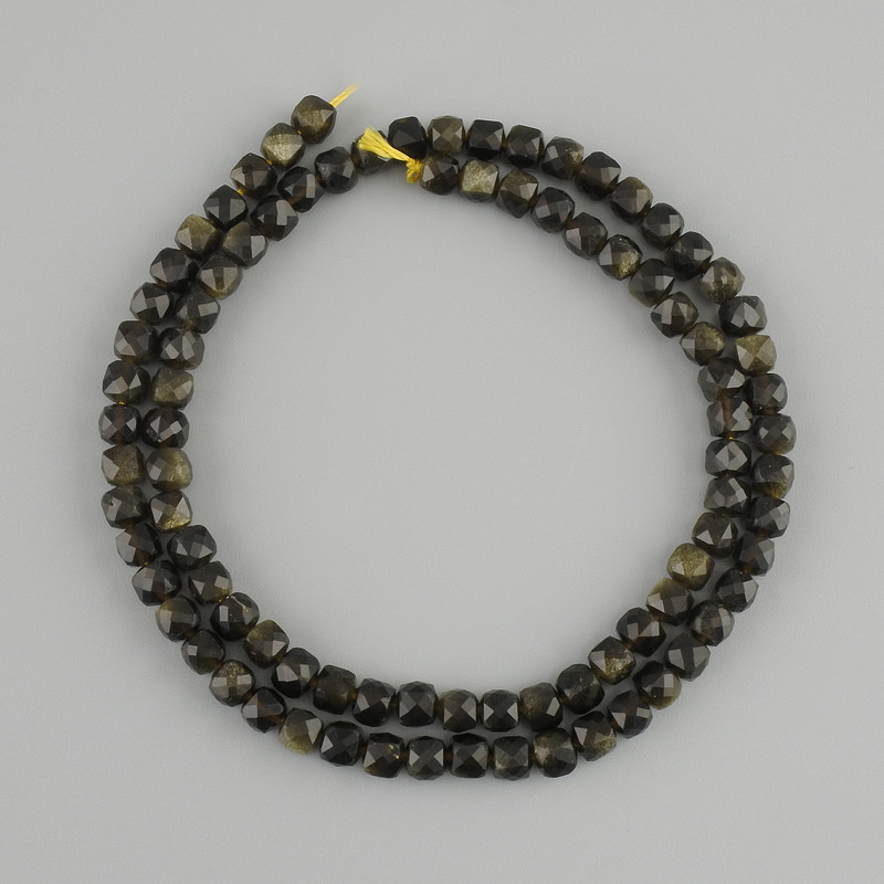 Sun Obsidian Beads, Faceted Cube, 4x4 mm, length 38 cm ±