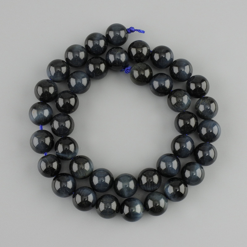 Hawk's Eye Beads, Natural Stone, Smooth Round Beads, 10 mm Diameter, 38 cm Length ±