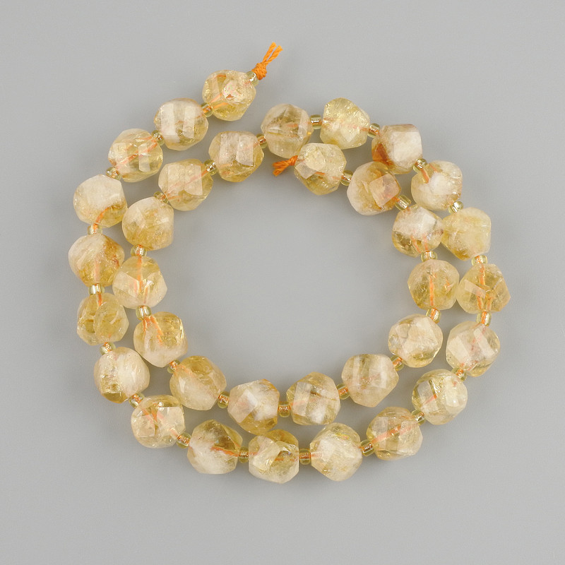 Citrine beads, diamond-shaped faceted, 10×9–10 mm, length 37 cm+