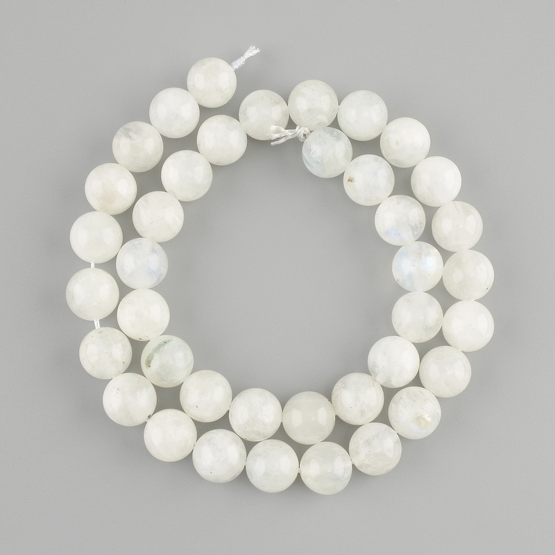 Adularia beads, smooth spheres, 10 mm diameter, on thread
