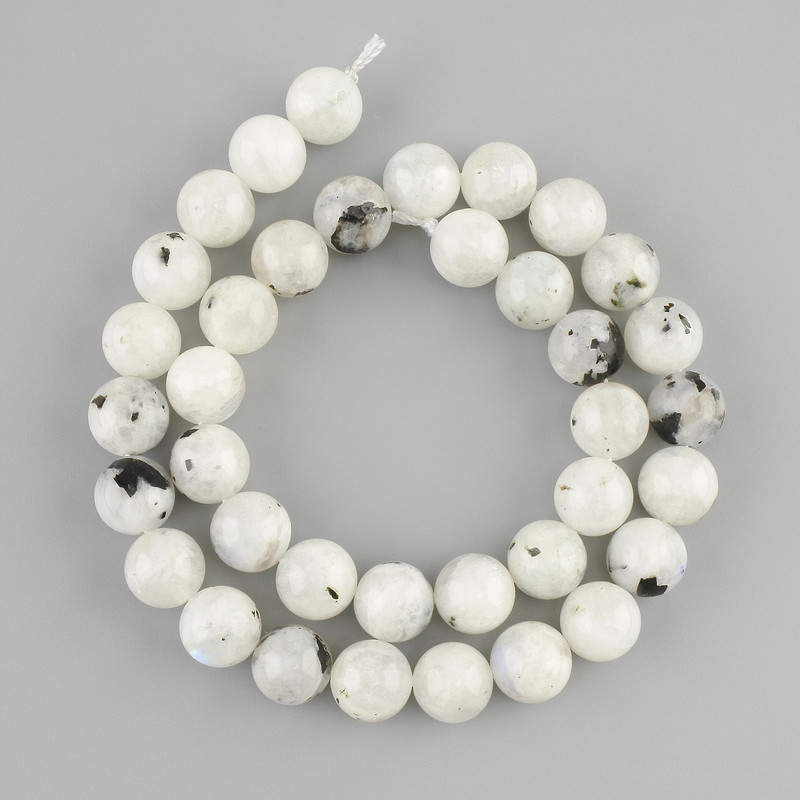 Adularia beads, smooth round beads, 10.5 mm diameter, 38 cm length on thread