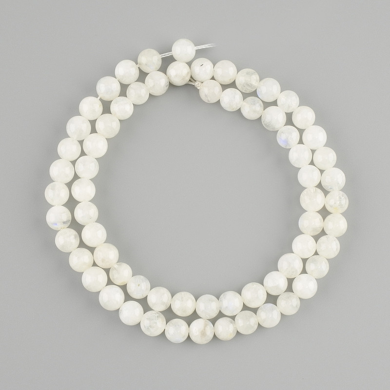 Adularia Moonstone beads, smooth round, 6 mm diameter, 38 cm length on thread
