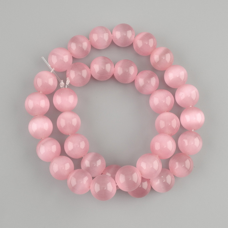 Pink Cat's Eye Beads, smooth round beads, 11.5-12 mm diameter, 36 cm length on thread