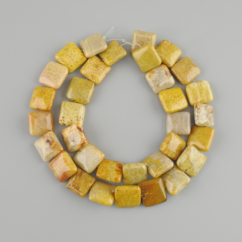 Petrified coral beads, square 12×12 mm ±, length about 40 cm ± on thread