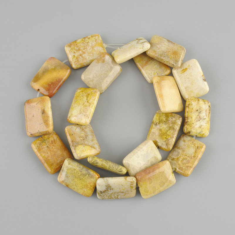 Fossilized Coral Beads 20×15 mm, approx. 40 cm long, on beading thread