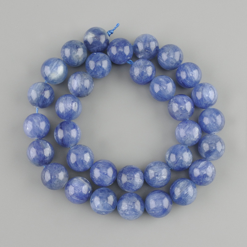 Kyanite beads, natural stone, smooth round, 12 mm diameter, approx. 39 cm length on thread