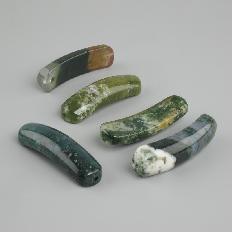 Bead Insert Moss Agate Curved Link with Holes 36×10×6 mm+