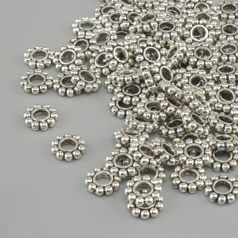 Bead Insert, silver metal color, 6 mm diameter ±, 3 mm hole diameter ±, packaging 20 g (~93 pcs.)