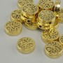 Bead insert with Tree of Life motif, yellow gold color, 9 mm diameter ±, hole diameter 1.4 mm ±, packaged 20 g (~18 pcs)