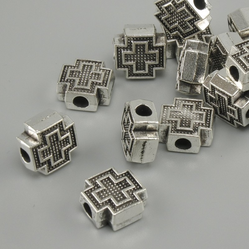 Cross-shaped Bead Insert Findings, Silver Color, 9×9 mm diameter, 3 mm hole, packaging 20 g (~15 pcs.)