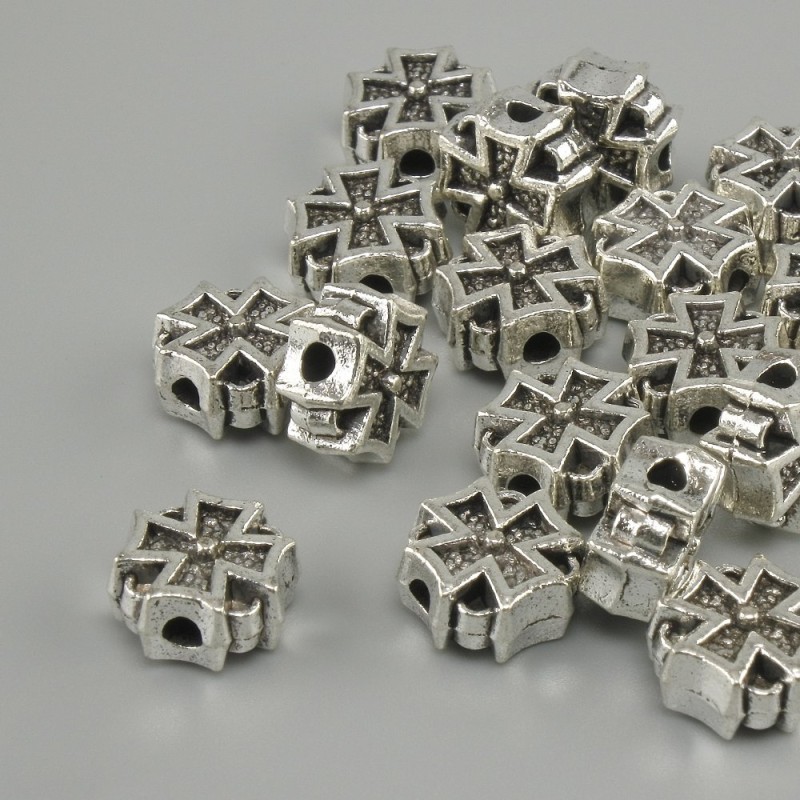 Cross Bead Insert - Silver Tone, 8x8 mm ±, Hole diameter 2 mm ±, Packaging 20 g (≈18 pcs)