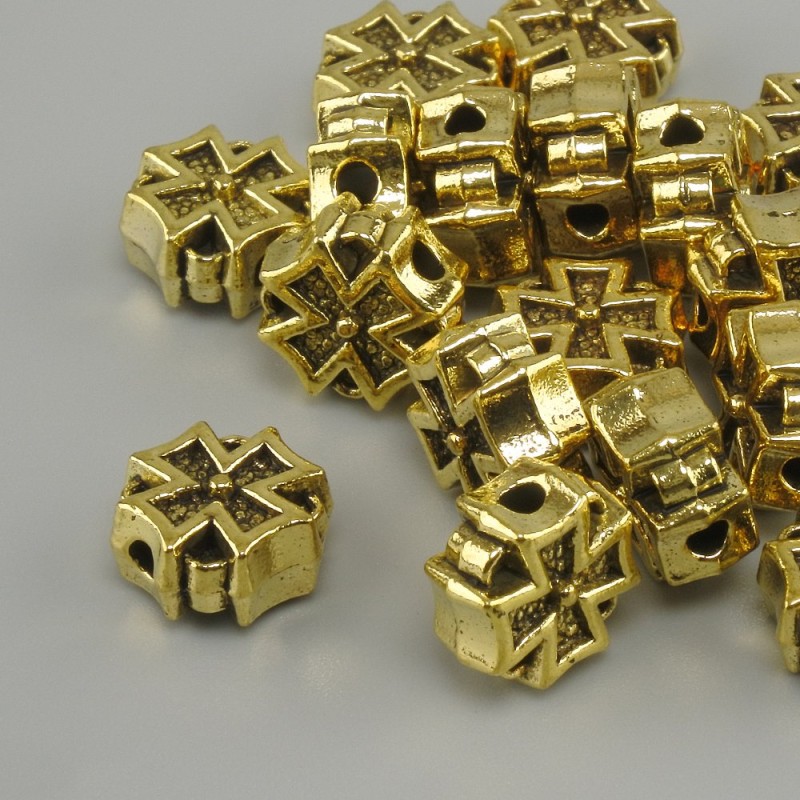Cross-shaped Bead Insert - Yellow Gold 8×8 mm, hole diameter 2 mm, packaging 20 g (~17 pcs.)