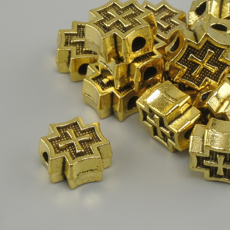 Cross Bead Insert Yellow Gold 9x9 mm, Hole Diameter 2.8 mm, Packaging 20 g (~14 pcs)