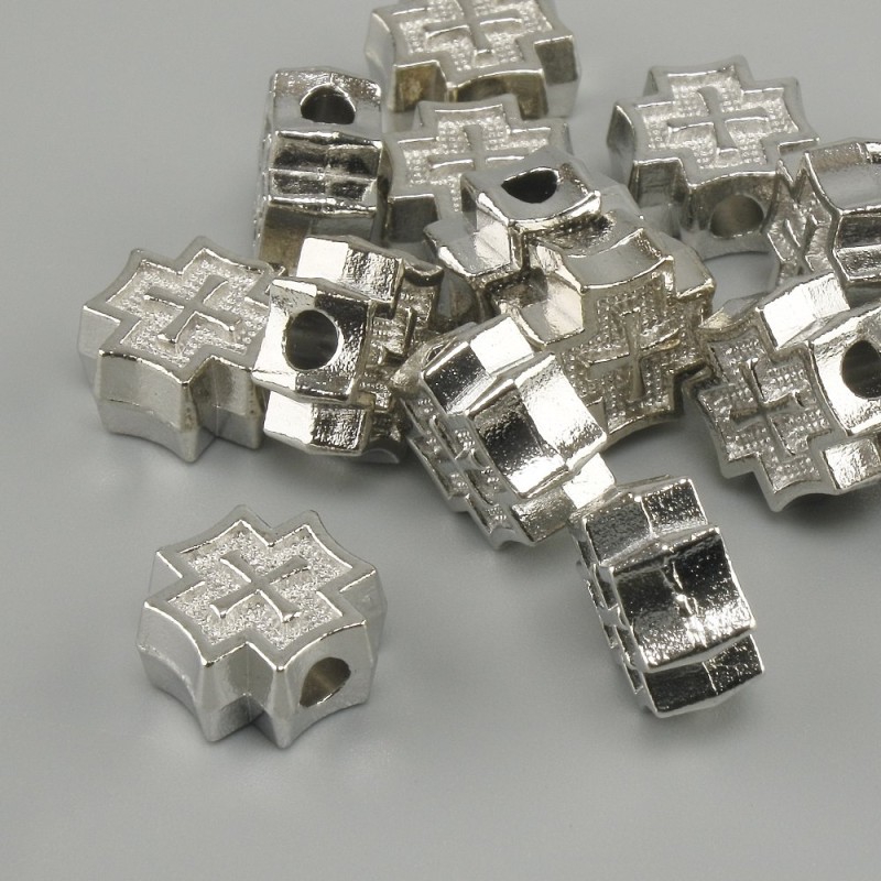 Bead Insert, Cross, Yellow Gold Tone, 9x9 mm, hole diameter approx. 2.8 mm, packaged 20 g (~14 pcs)