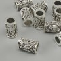 Norse Rune Bead, diameter 13x9mm, hole 6mm, silver-tone metal finish, pack of 10