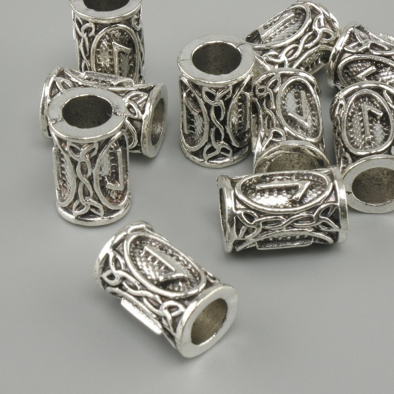 Bead finding Nordic Rune, 13×9 mm, hole diameter 6 mm, silver-tone metal finish, pack of 10