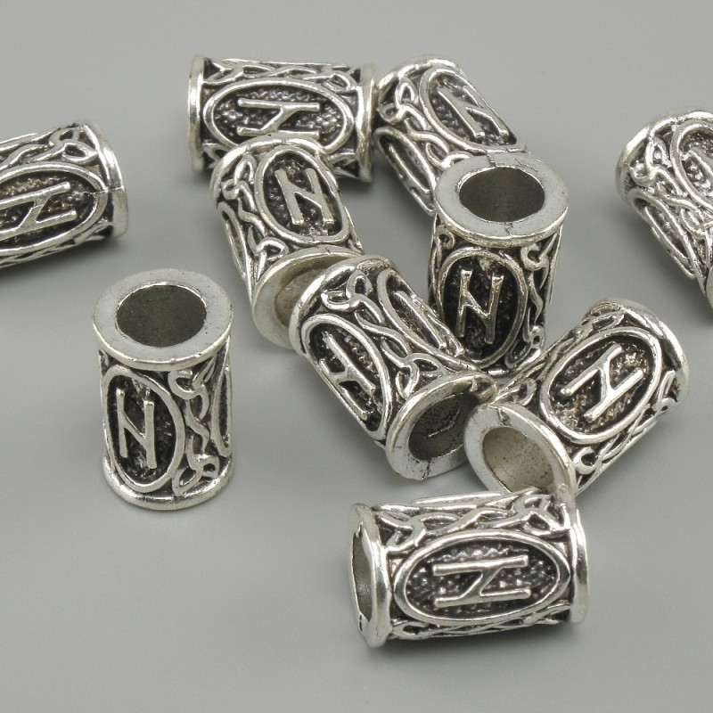 Bead finding Nordic Rune, 13×9 mm, hole diameter 6 mm, silver-tone metal finish, 10 pcs