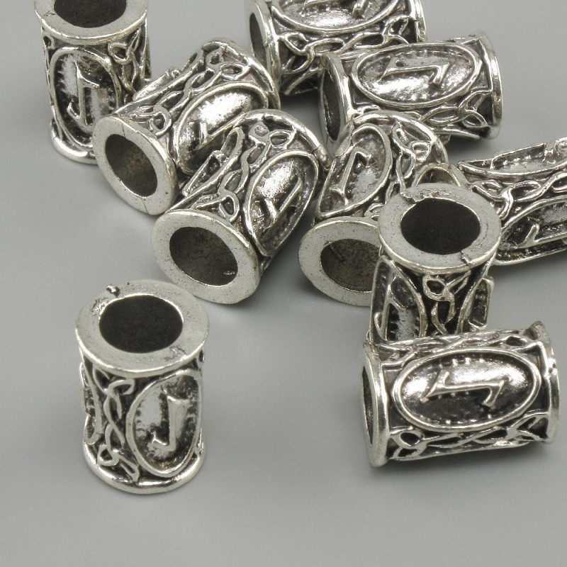 Bead Finding Nordic Rune, diameter 13×9 mm ±, hole diameter 6 mm, silver-tone metal finish, pack of 10