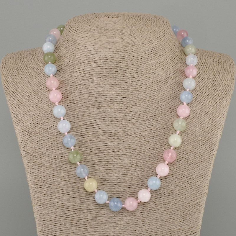 Morganite Necklace with Smooth Beads, 10 mm Diameter, 45 cm Length, with Clasp