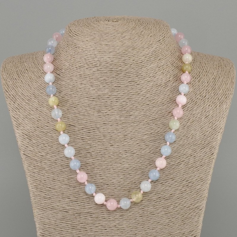 Morganite Necklace with smooth round beads, 8 mm diameter, 45 cm length ±, with clasp
