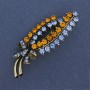 Brooch 'Twig' with Yellow and Blue Crystals, Silver-Tone Metal 64×23 mm +