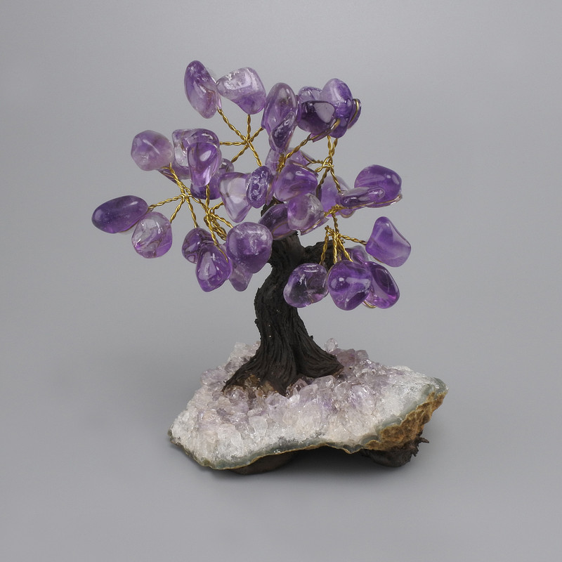 Souvenir Tree with Flexible Amethyst Branches, Diameter 14 mm ±, Base 77×64 mm ±, Length 135 mm ± (assorted sizes)