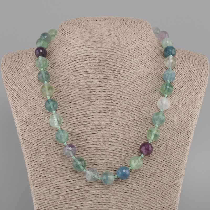Necklace Fluorite, Faceted Beads, 12 mm Diameter, 45 cm Length ± with Clasp