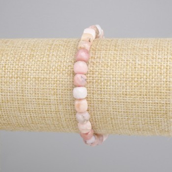 Bracelet Pink Opal Faceted Cube, diameter 6x6mm±, length 18cm±, stretch