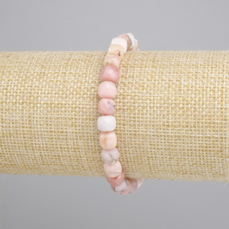Bracelet Pink Opal Faceted Cube, diameter 6x6mm±, length 18cm±, stretch