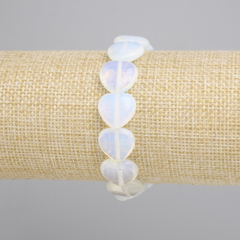 Moonstone Opalite Heart Bracelet, diameter 14mm+-, length 18cm+- stretch