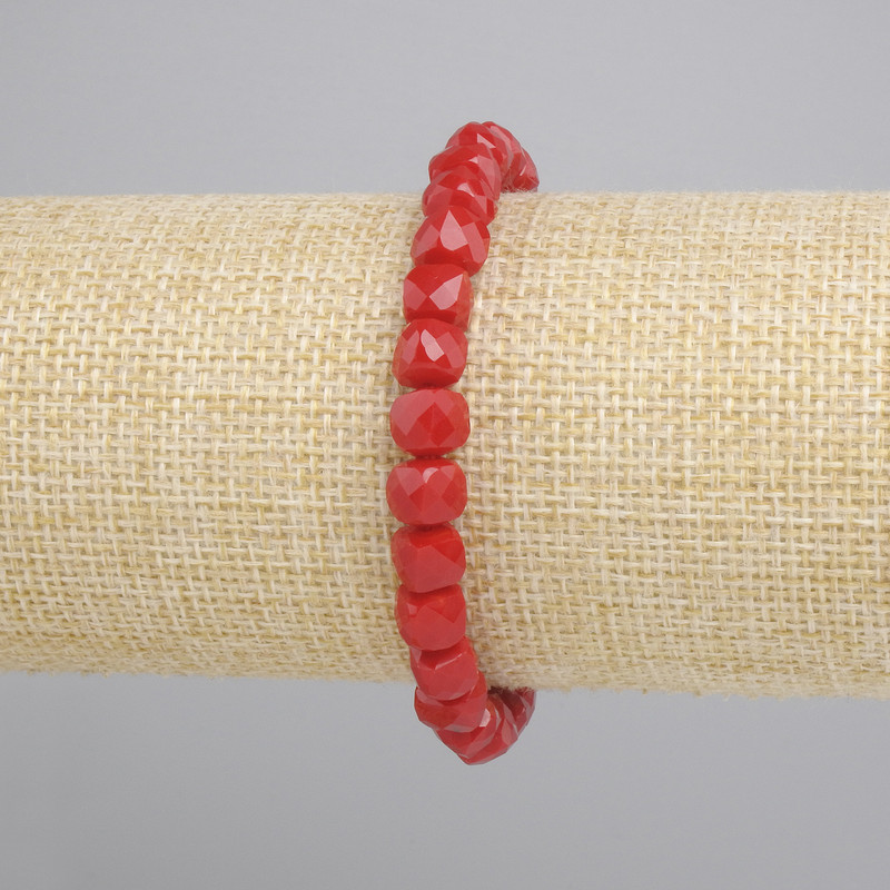 Coral Faceted Cube Bracelet, diameter 6x6mm+-, length 18cm+- stretch