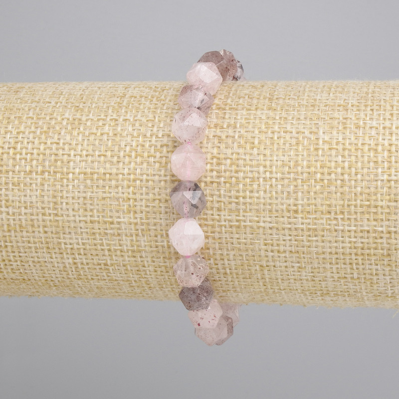 Rose Quartz Faceted Beads Bracelet, 8×7 mm diameter, 18 cm length, stretch