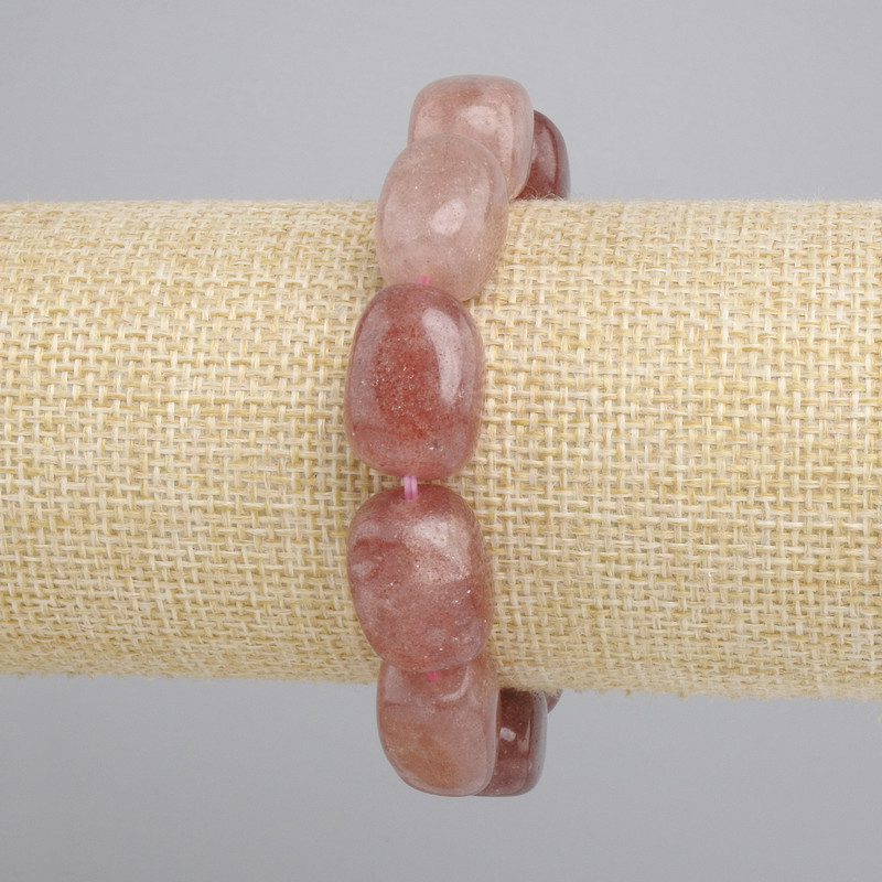 Strawberry Quartz Bar-Bead Bracelet, 18-20×12 mm, length 18 cm, stretch