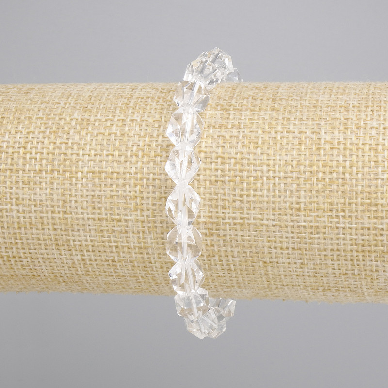 Faceted Rock Crystal Bracelet, 9x8 mm, 18 cm stretch
