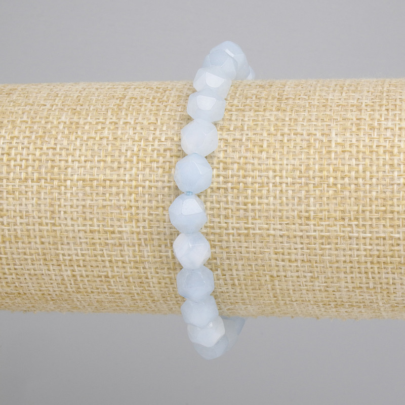 Aquamarine Bracelet polyhedrons, diameter 8x7mm+-, length 18cm+- stretch