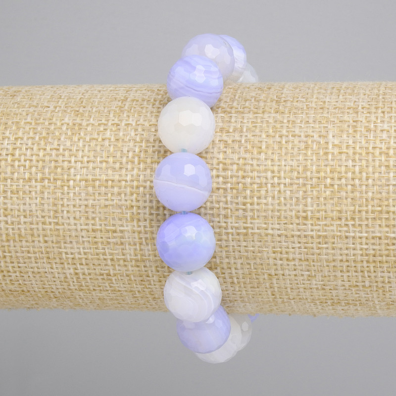 Agate Bracelet, faceted ball, diameter 12mm+-, length 18cm+- stretch