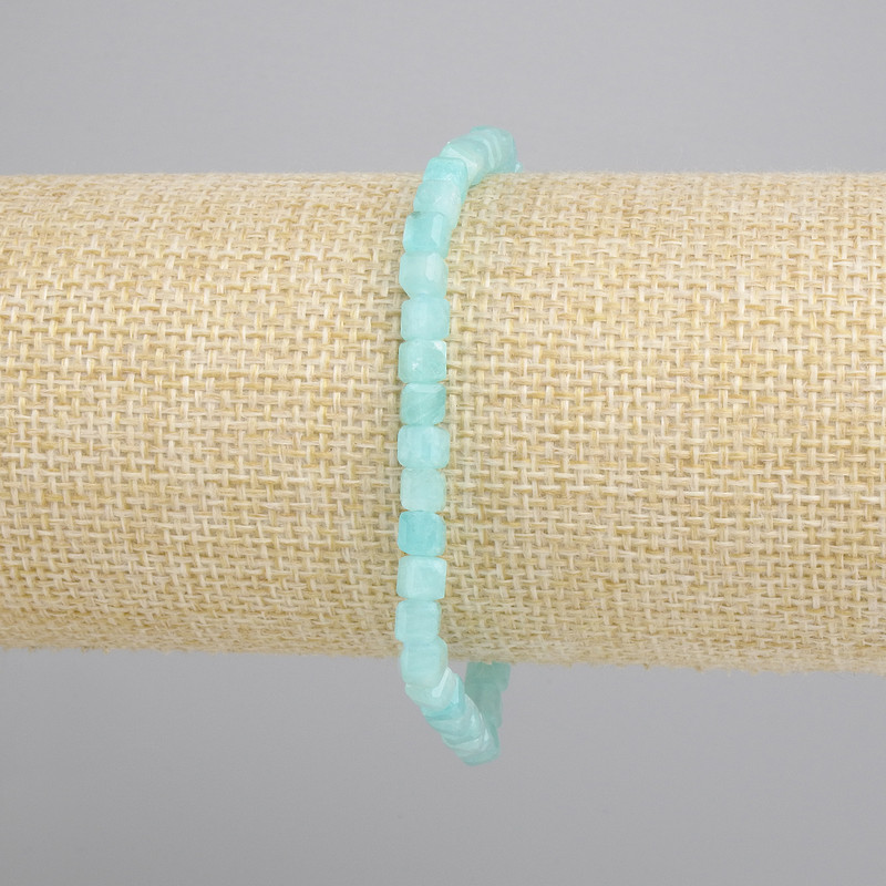 Amazonite Bracelet, faceted cube, diameter 4x4mm+-, length 18cm+- stretch