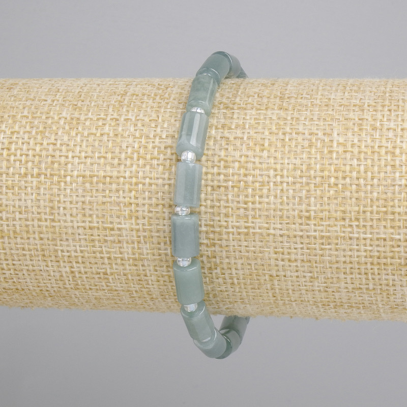 Jadeite Bracelet cylinder, diameter 8x5mm+- seed bead 3mm+-, length 18cm+- stretch