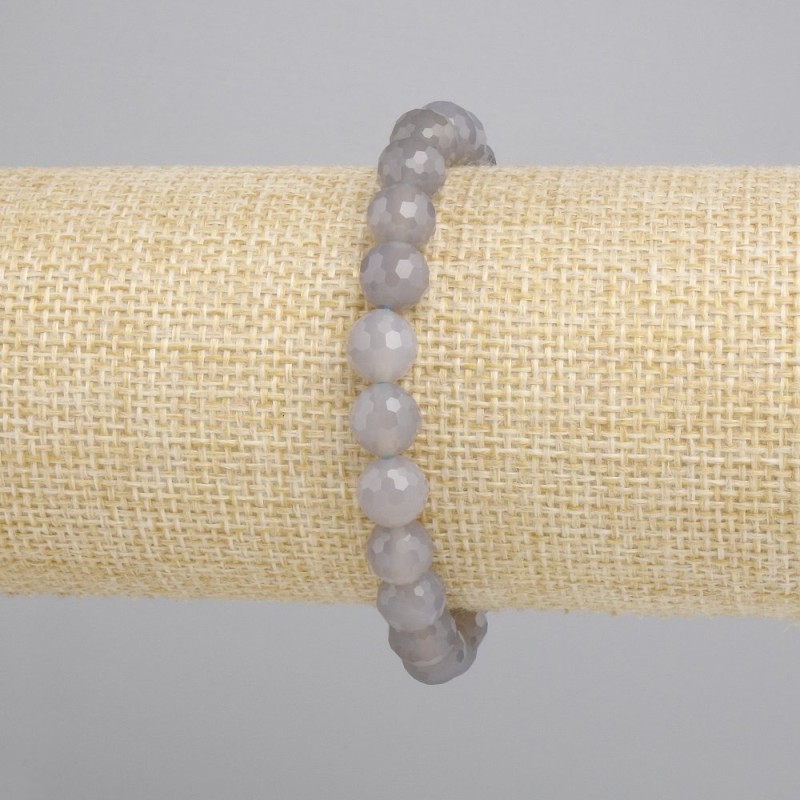 Smoky Agate Bracelet faceted bead, diameter 8mm+-, length 18cm+- stretch