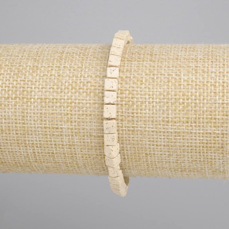Beige Volcanic Lava Cube Bracelet, diameter 4x4mm+-, length 18cm+- stretch