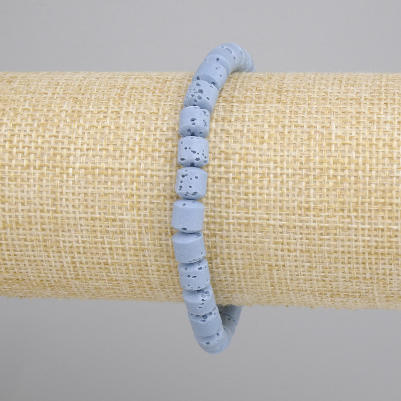 Light Blue Volcanic Lava Cylinder Bracelet, diameter 6x6mm+-, length 18cm+- stretch