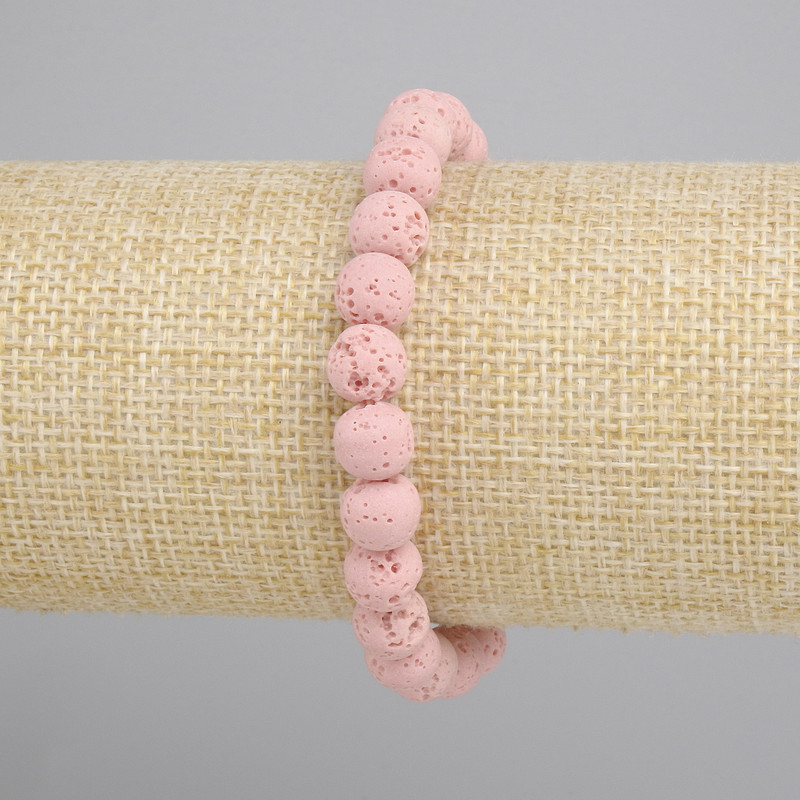 Pink Volcanic Lava Smooth Round Bead Bracelet, diameter 8mm+-, length 18cm+- stretch