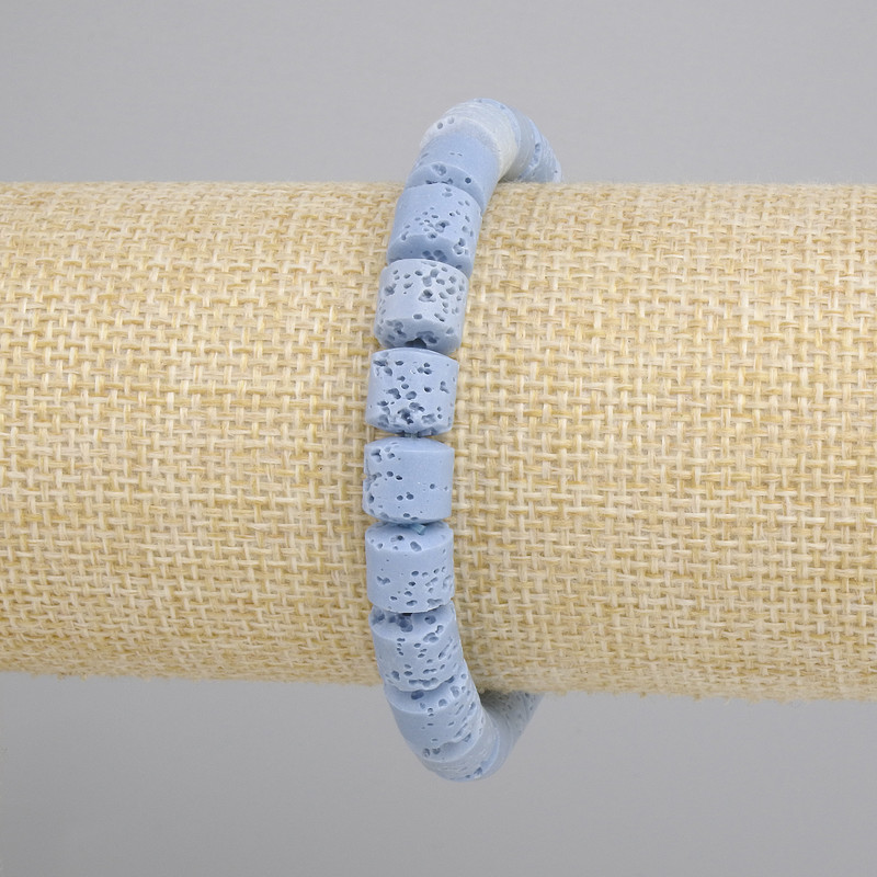 Light Blue Volcanic Lava Cylinder Bracelet, diameter 8x8mm+-, length 18cm+- stretch