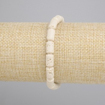 Beige volcanic lava cylinder bracelet, diameter 10×6 mm ±, length 18 cm ±, stretch