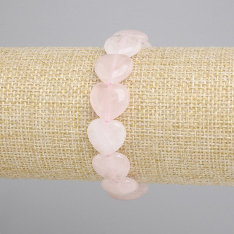 Pink Quartz Heart Bracelet, 14 mm diameter, 18 cm length, stretch